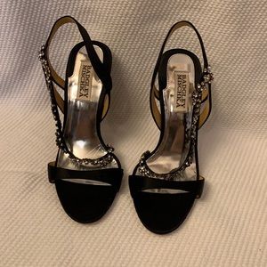Badgley Mischa black satin and rhinestone pumps heels size 6